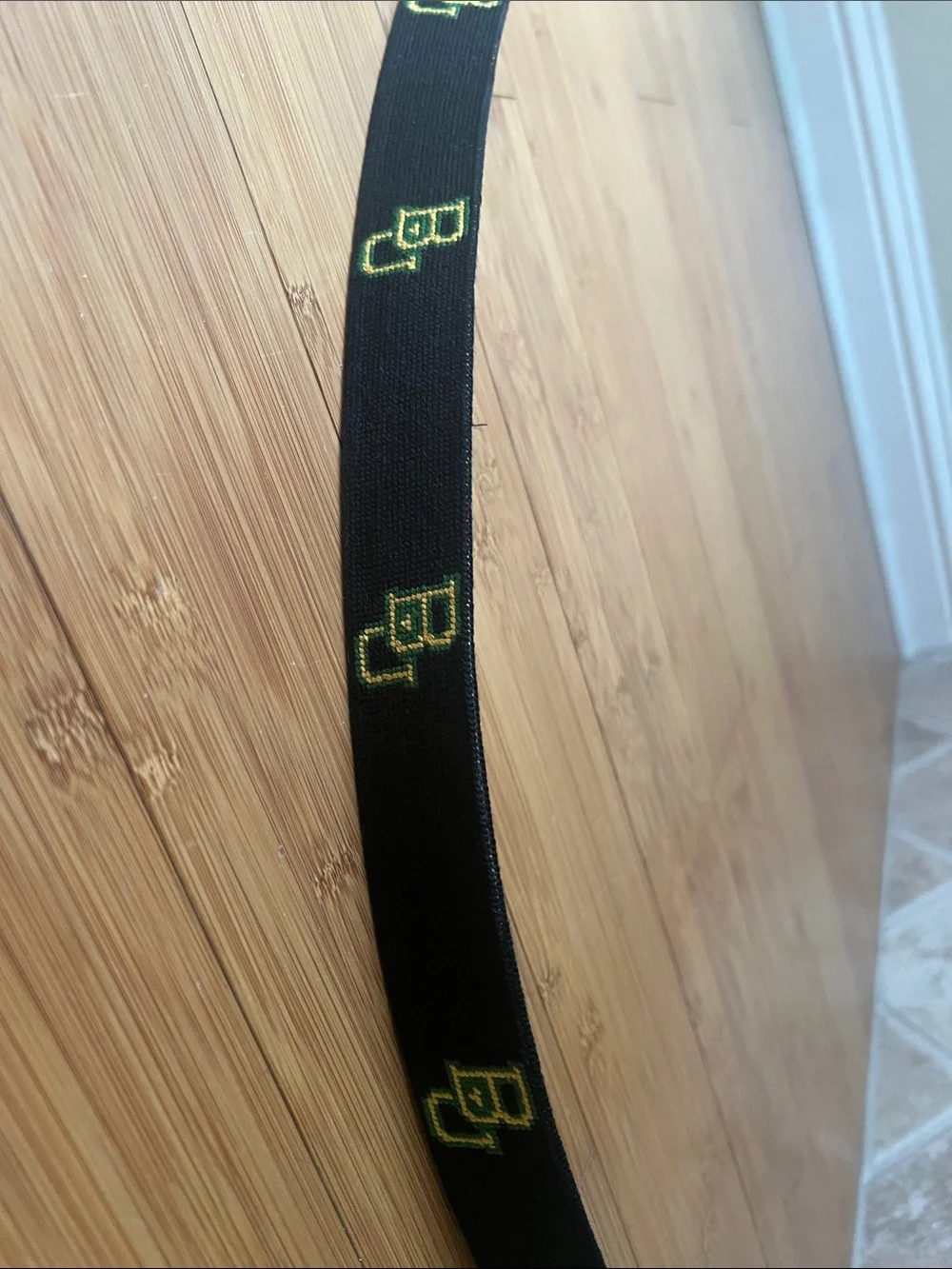 Smathers & Branson Baylor Belt Pine Leather Green-Yellow Needlepoint Sz 40 USA